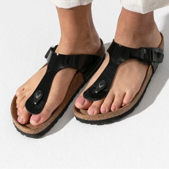 Birkenstock Gizeh Sandals in Black Patent Leather 9 - Picture 1 of 16